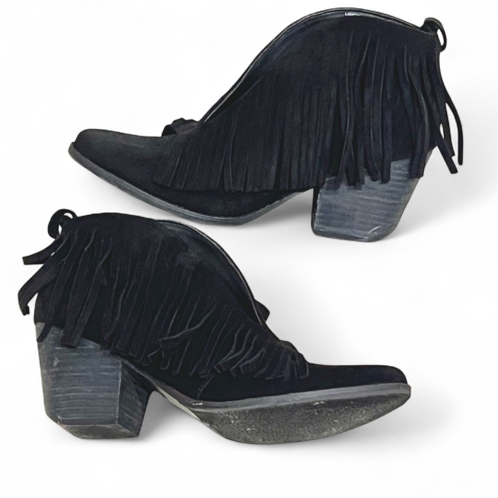Matisse Coconuts Black Suede Lambert Fringe Booties